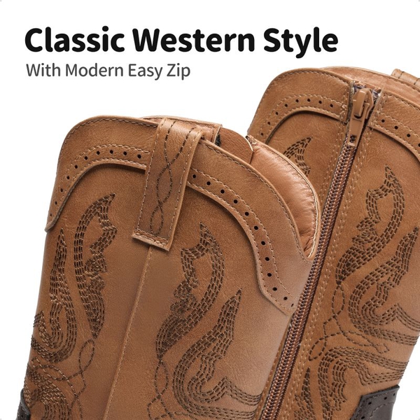 Kids Embroidery Western Cowboy Boots - TAN-BROWN - 3